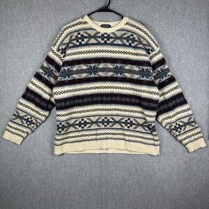 Ralph Lauren Chaps Pullover Sweater Vintage Blue Beige Gray Geometric Grandpa